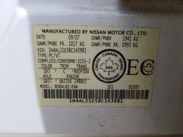 Photo 10 from auction – 2008 NISSAN ALTIMA 2.5 with VIN 1N4AL21E58C143981