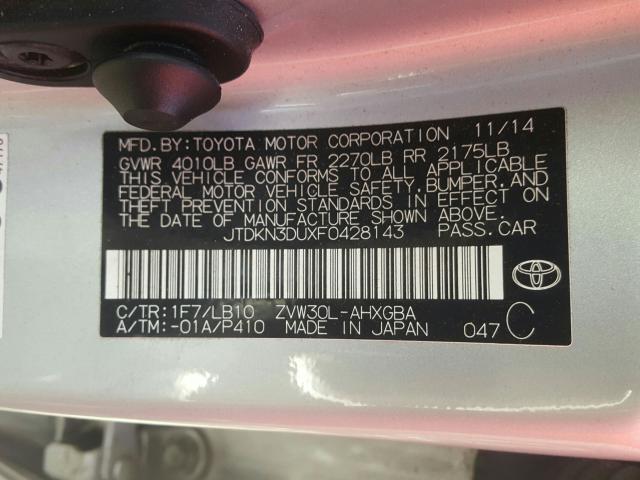 Photo 10 from auction – 2015 TOYOTA PRIUS with VIN JTDKN3DUXF0428143