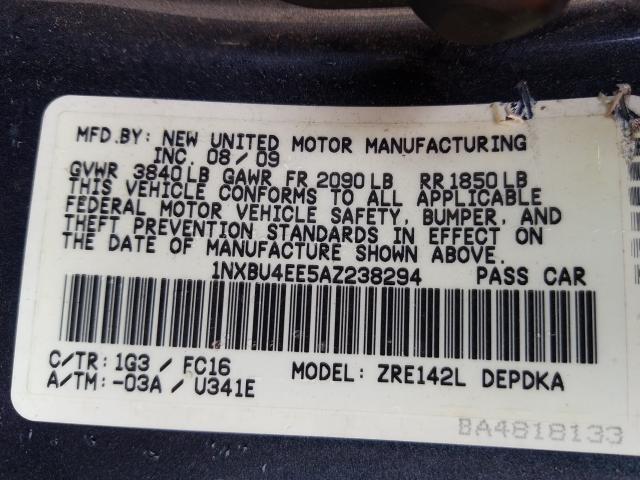 Photo 10 from auction – 2010 TOYOTA COROLLA BA with VIN 1NXBU4EE5AZ238294