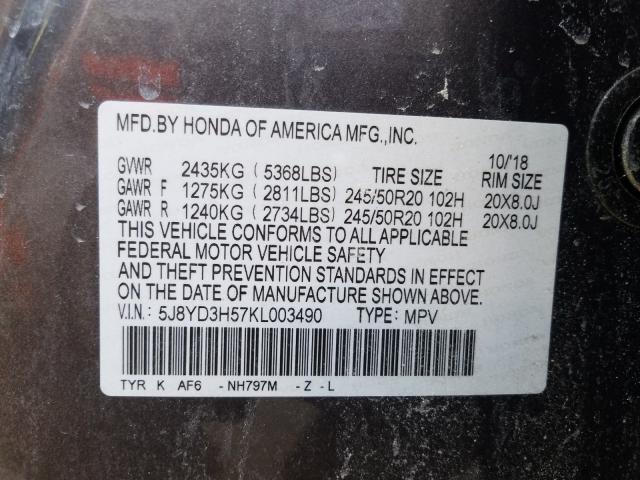 Photo 10 from auction – 2019 ACURA MDX with VIN 5J8YD3H57KL003490