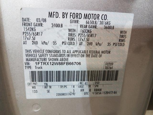 Photo 10 from auction – 2008 FORD F150 with VIN 1FTRX12W88FB66706