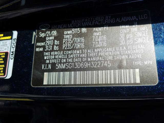 Photo 10 from auction – 2009 HYUNDAI SANTA FE G with VIN 5NMSG13D69H322745