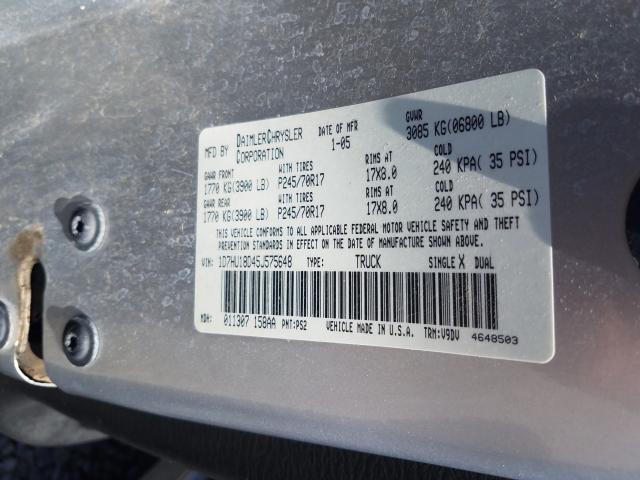 Photo 10 from auction – 2005 DODGE RAM 1500 S with VIN 1D7HU18D45J575648