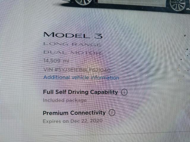 Photo 8 from auction – 2020 TESLA MODEL 3 with VIN 5YJ3E1EB8LF621040