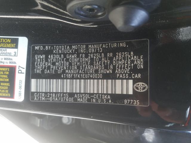 Photo 10 from auction – 2014 TOYOTA CAMRY L with VIN 4T1BF1FK1EU740030
