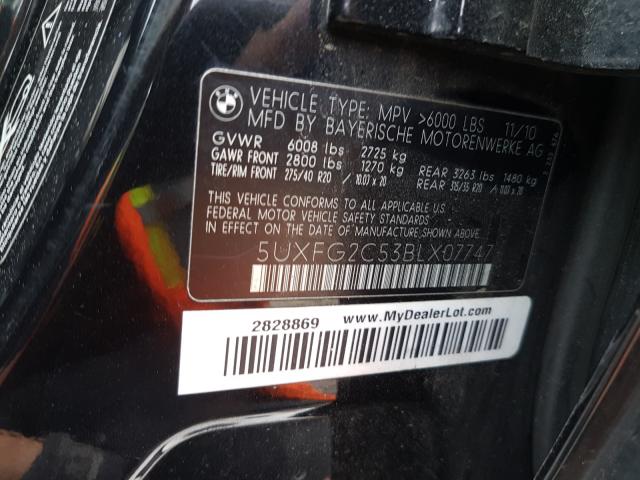 Photo 10 from auction – 2011 BMW X6 XDRIVE3 with VIN 5UXFG2C53BLX07747