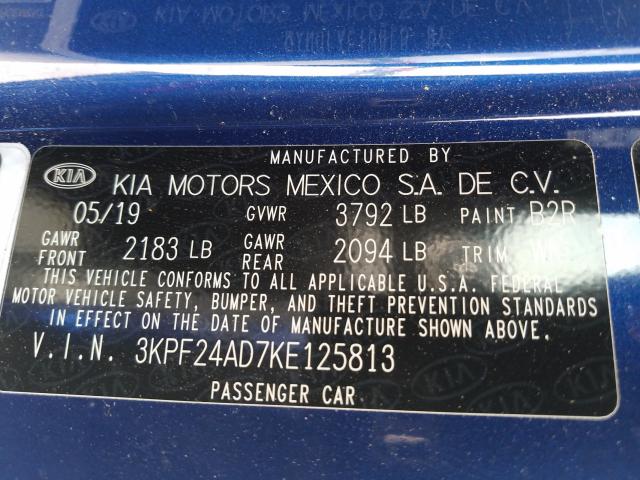 Photo 10 from auction – 2019 KIA FORTE FE with VIN 3KPF24AD7KE125813