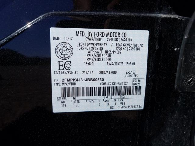 Photo 10 from auction – 2018 FORD EDGE SEL with VIN 2FMPK4J81JBB00530