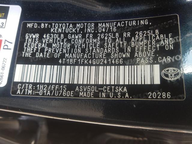 Photo 10 from auction – 2016 TOYOTA CAMRY LE with VIN 4T1BF1FK4GU241466