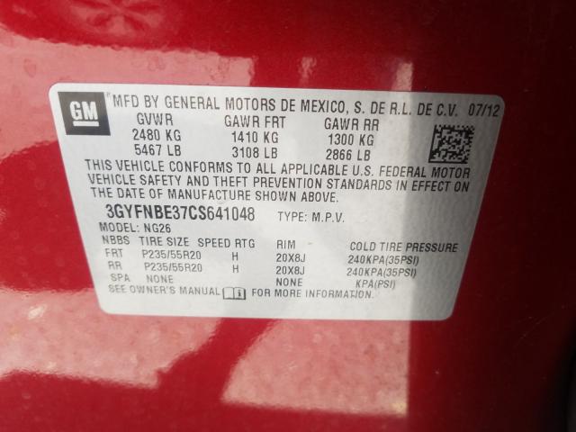 Photo 10 from auction – 2012 CADILLAC SRX PERFOR with VIN 3GYFNBE37CS641048
