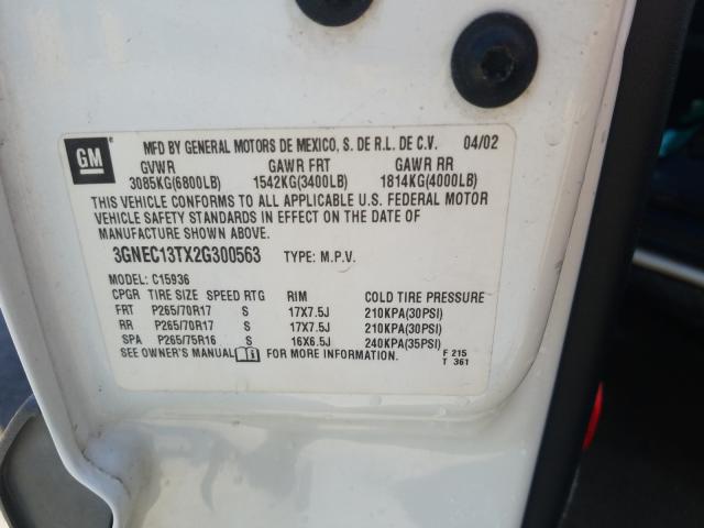 Photo 10 from auction – 2002 CHEVROLET AVALANCHE with VIN 3GNEC13TX2G300563
