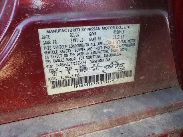 Photo 10 from auction – 2007 NISSAN MAXIMA SE with VIN 1N4BA41E77C853324