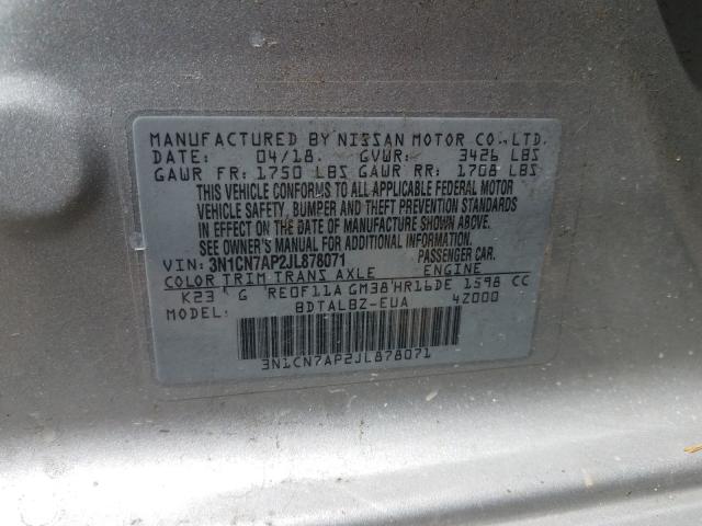 Photo 10 from auction – 2018 NISSAN VERSA S with VIN 3N1CN7AP2JL878071