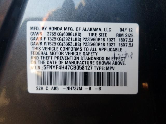 Photo 10 from auction – 2012 HONDA PILOT EX with VIN 5FNYF4H47CB058127