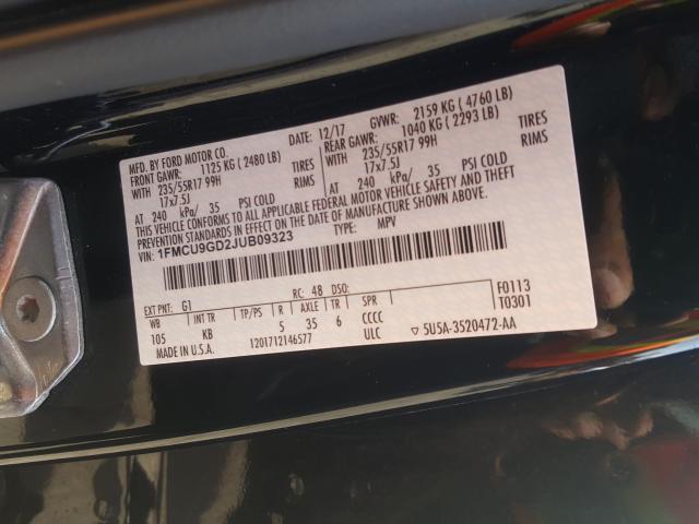 Photo 10 from auction – 2018 FORD ESCAPE SE with VIN 1FMCU9GD2JUB09323