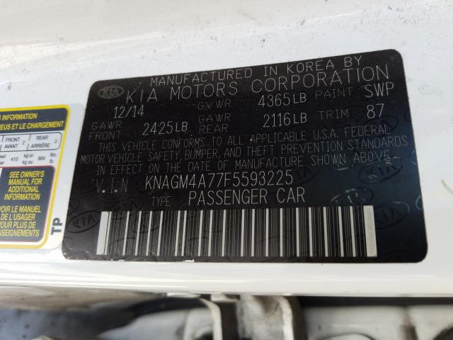 Photo 10 from auction – 2015 KIA OPTIMA LX with VIN KNAGM4A77F5593225
