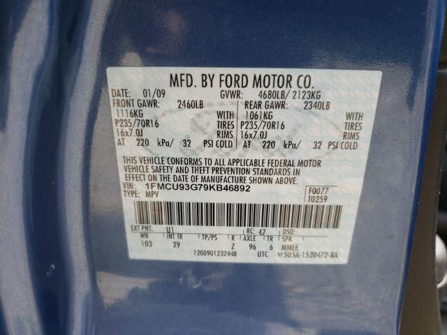 Photo 10 from auction – 2009 FORD ESCAPE XLT with VIN 1FMCU93G79KB46892