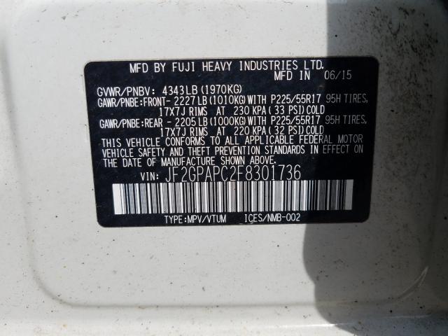 Photo 10 from auction – 2015 SUBARU XV CROSSTR with VIN JF2GPAPC2F8301736