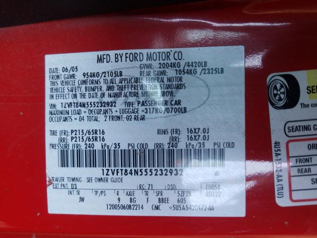 Photo 10 from auction – 2005 FORD MUSTANG with VIN 1ZVFT84N555232932