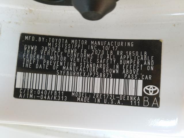 Photo 10 from auction – 2018 TOYOTA COROLLA L with VIN 5YFBURHEXJP758873