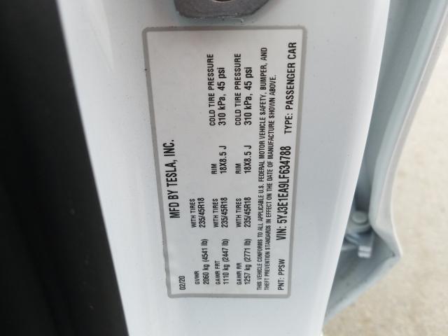 Photo 10 from auction – 2020 TESLA MODEL 3 with VIN 5YJ3E1EA9LF634788