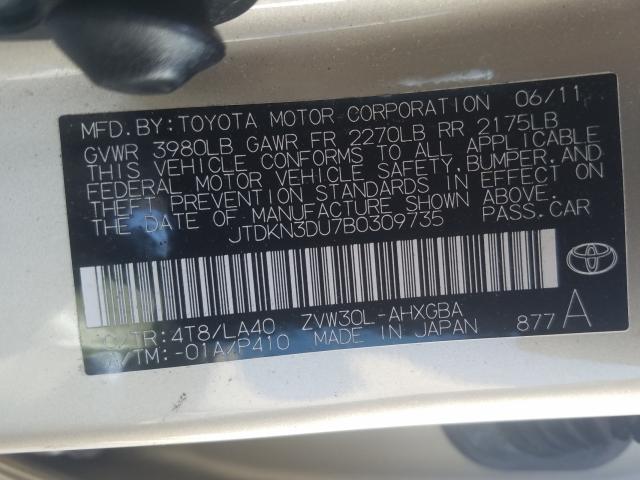 Photo 10 from auction – 2011 TOYOTA PRIUS with VIN JTDKN3DU7B0309735