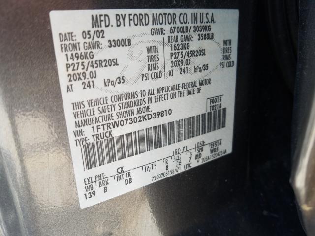 Photo 10 from auction – 2002 FORD F150 SUPER with VIN 1FTRW07302KD39810