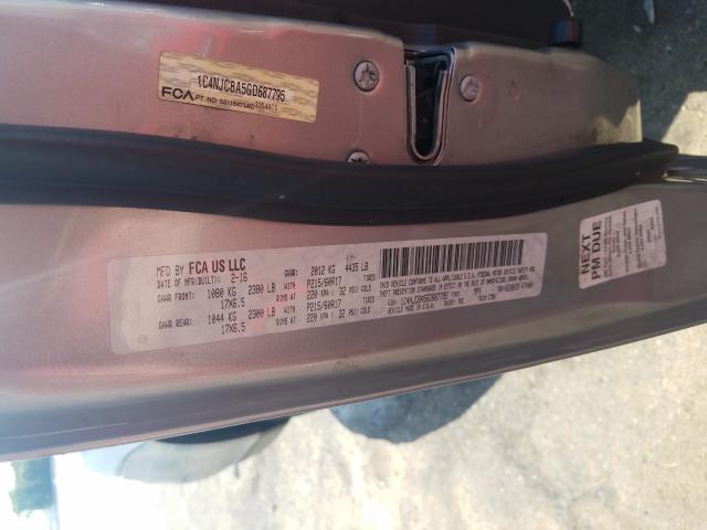Photo 10 from auction – 2016 JEEP COMPASS SP with VIN 1C4NJCBA5GD687795