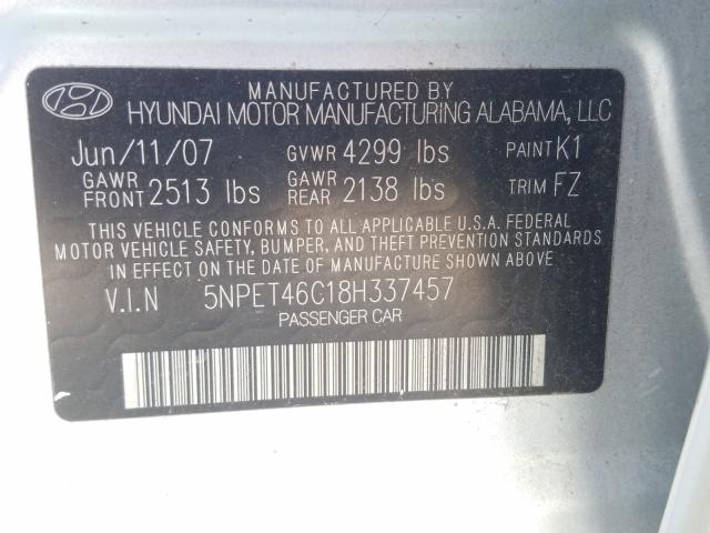 Photo 10 from auction – 2008 HYUNDAI SONATA GLS with VIN 5NPET46C18H337457