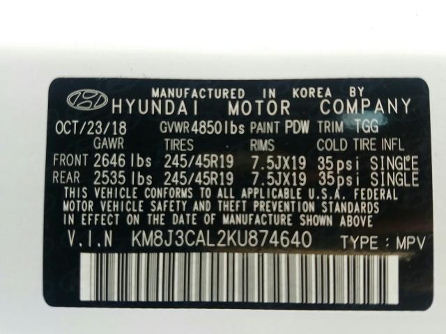 Photo 10 from auction – 2019 HYUNDAI TUCSON LIM with VIN KM8J3CAL2KU874640