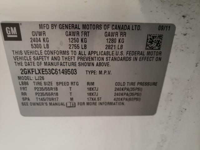 Photo 10 from auction – 2012 GMC TERRAIN SL with VIN 2GKFLXE53C6149503