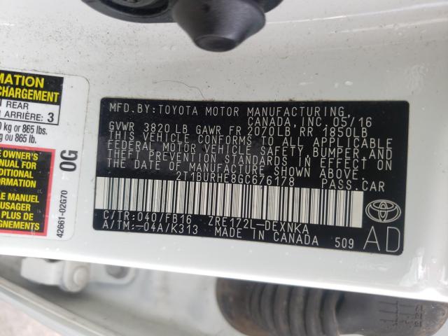 Photo 10 from auction – 2016 TOYOTA COROLLA L with VIN 2T1BURHE8GC676178