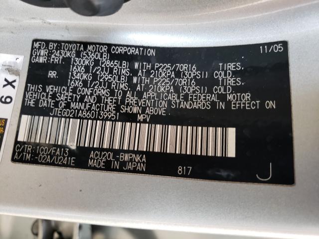 Photo 10 from auction – 2006 TOYOTA HIGHLANDER with VIN JTEGD21A860139951