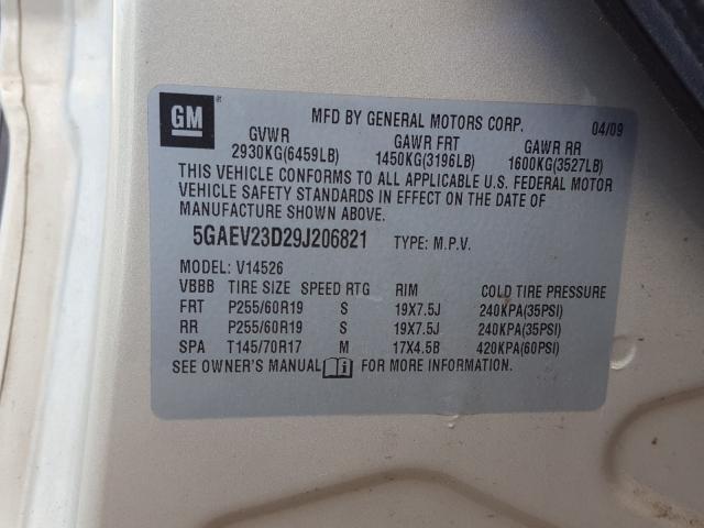 Photo 10 from auction – 2009 BUICK ENCLAVE CX with VIN 5GAEV23D29J206821