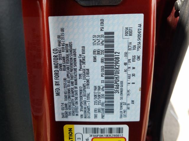 Photo 10 from auction – 2014 FORD FUSION SE with VIN 3FA6P0H70ER290812