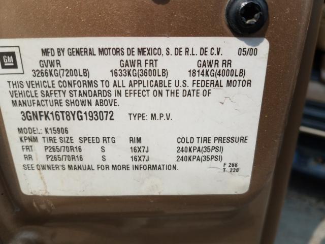 Photo 10 from auction – 2000 CHEVROLET SUBURBAN K with VIN 3GNFK16T8YG193072