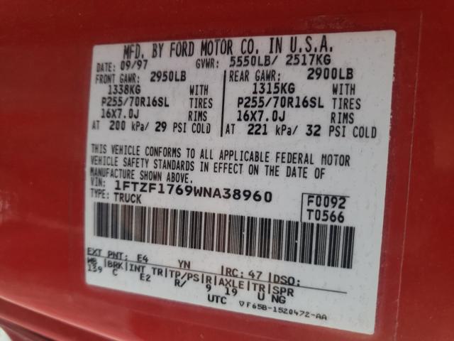 Photo 10 from auction – 1998 FORD F150 with VIN 1FTZF1769WNA38960