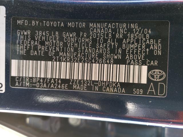 Photo 10 from auction – 2005 TOYOTA COROLLA MA with VIN 2T1KR32E25C426648
