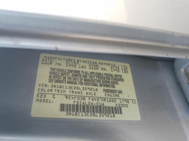 Photo 10 from auction – 2008 NISSAN VERSA S with VIN 3N1BC13E28L359218