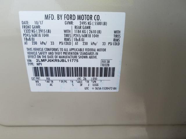 Photo 10 from auction – 2018 LINCOLN MKX SELECT with VIN 2LMPJ6KR9JBL11775