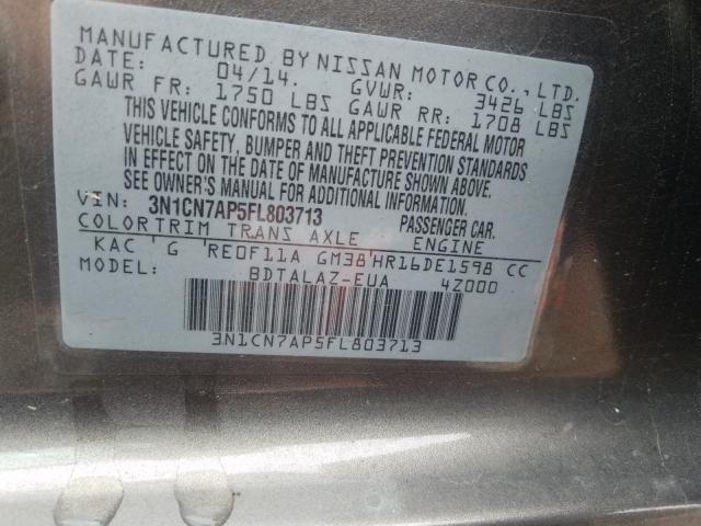 Photo 10 from auction – 2015 NISSAN VERSA S with VIN 3N1CN7AP5FL803713