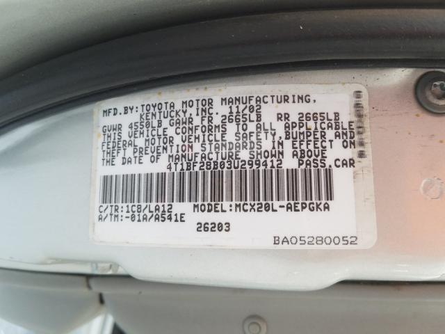 Photo 10 from auction – 2003 TOYOTA AVALON XL with VIN 4T1BF28B03U299412