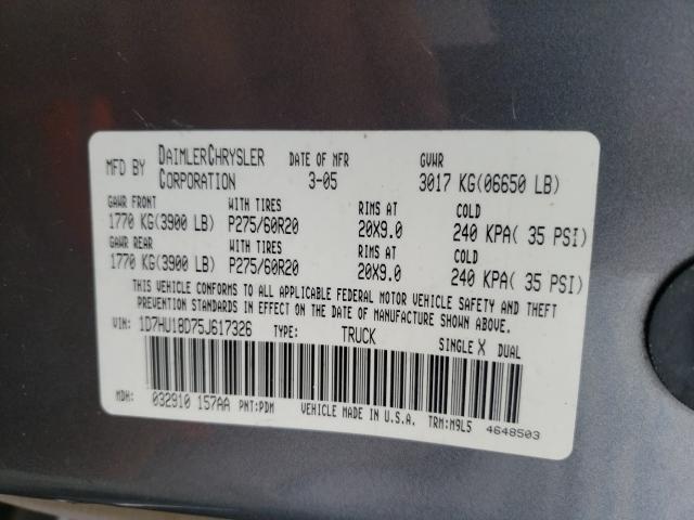 Photo 10 from auction – 2005 DODGE RAM 1500 S with VIN 1D7HU18D75J617326
