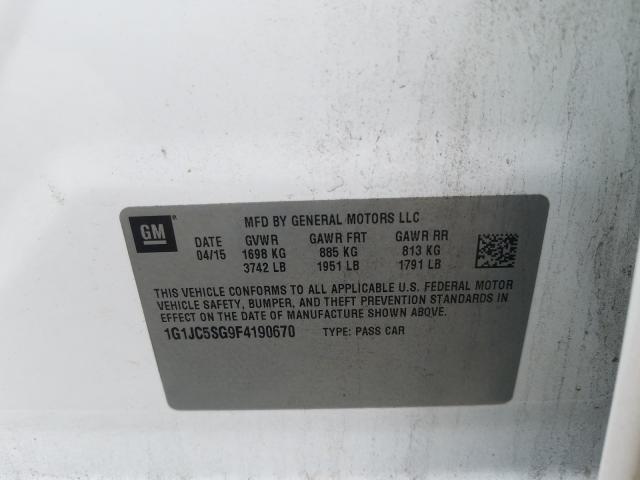 Photo 10 from auction – 2015 CHEVROLET SONIC LT with VIN 1G1JC5SG9F4190670