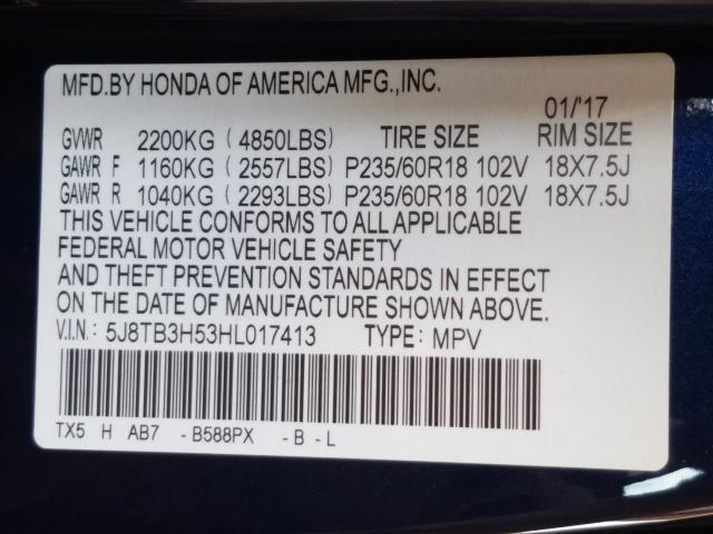 Photo 10 from auction – 2017 ACURA RDX TECHNO with VIN 5J8TB3H53HL017413