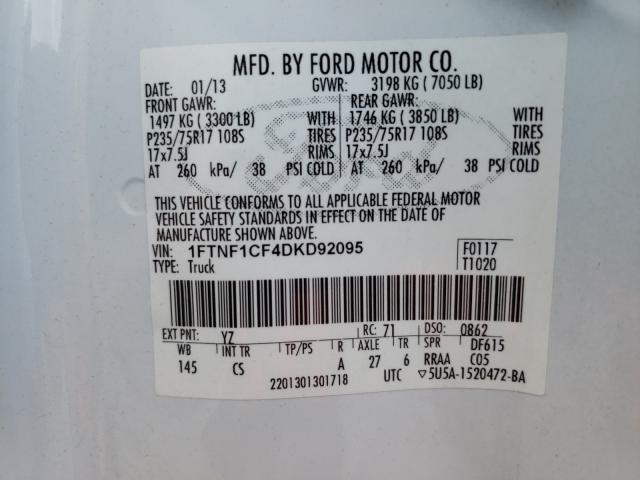 Photo 10 from auction – 2013 FORD F150 with VIN 1FTNF1CF4DKD92095