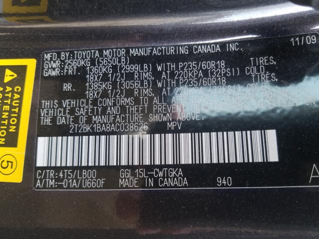 Photo 10 from auction – 2010 LEXUS RX 350 with VIN 2T2BK1BA8AC038626