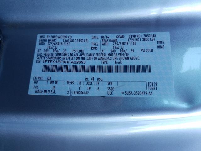 Photo 10 from auction – 2017 FORD F150 SUPER with VIN 1FTFX1EF9HFA22693
