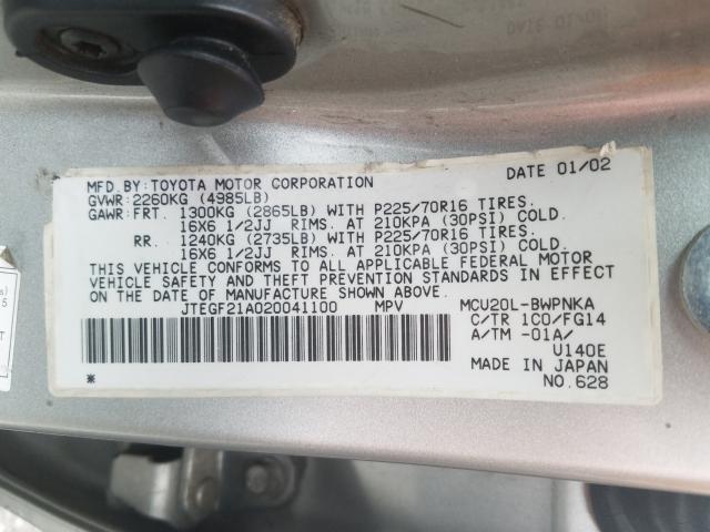 Photo 10 from auction – 2002 TOYOTA HIGHLANDER with VIN JTEGF21A020041100