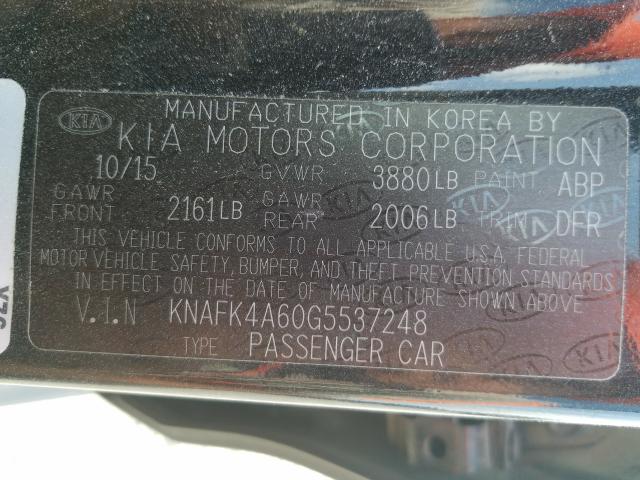 Photo 10 from auction – 2016 KIA FORTE LX with VIN KNAFK4A60G5537248